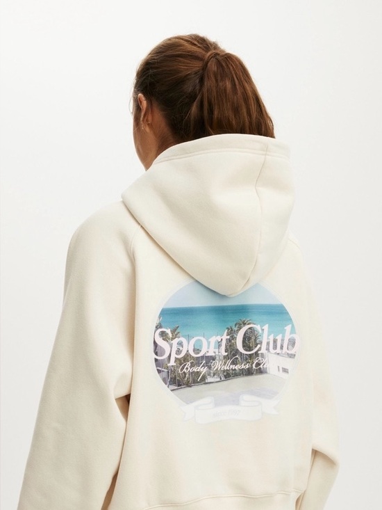 Cotton On Body Tops - NWT Cotton On Body Plush Premium Graphic Raglan Hoodie - Coconut Milk/Sport Club